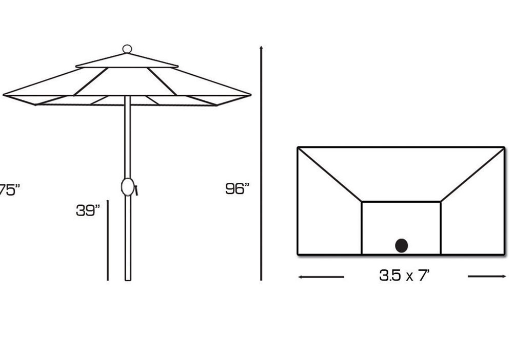 Half Wall 3.5' x 7' Umbrella w/Base by Galtech International - Image 45